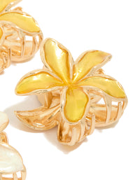 Gold Small Yellow Enamel Frangipani Flower Claw Clips 4-Pack - link has visual effect only