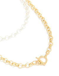 Mixed Metal Plated Chain & Toggle Clasp Layered Necklace - link has visual effect only