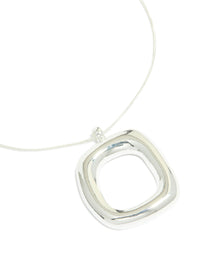 Silver Plated Puffy Square Pendant Necklace - link has visual effect only