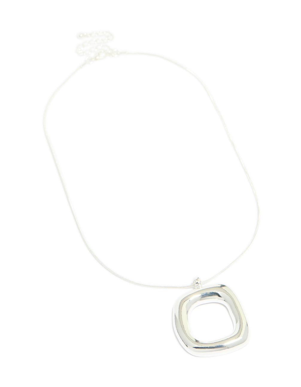 Silver Plated Puffy Square Pendant Necklace