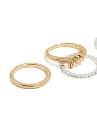 Mixed Metal Plated Cubic Zirconia Knotted Textured Rings 4-Pack - link has visual effect only