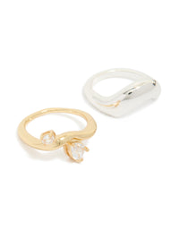 Mixed Metal Plated Cubic Zirconia Chunky Wave Rings 2-Pack - link has visual effect only