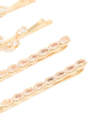 Crafted from cubic zirconia with floral design in gold, these clips are shown as a 4 pack detail view - link has visual effect only