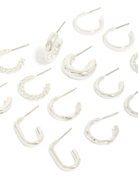 Silver Twist & Rectangle Hoop Earrings 8-Pack - link has visual effect only
