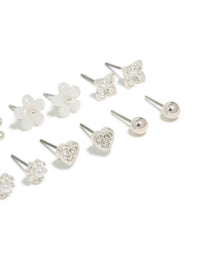 Silver Pearl Flower & Butterfly Earrings 8-Pack - link has visual effect only