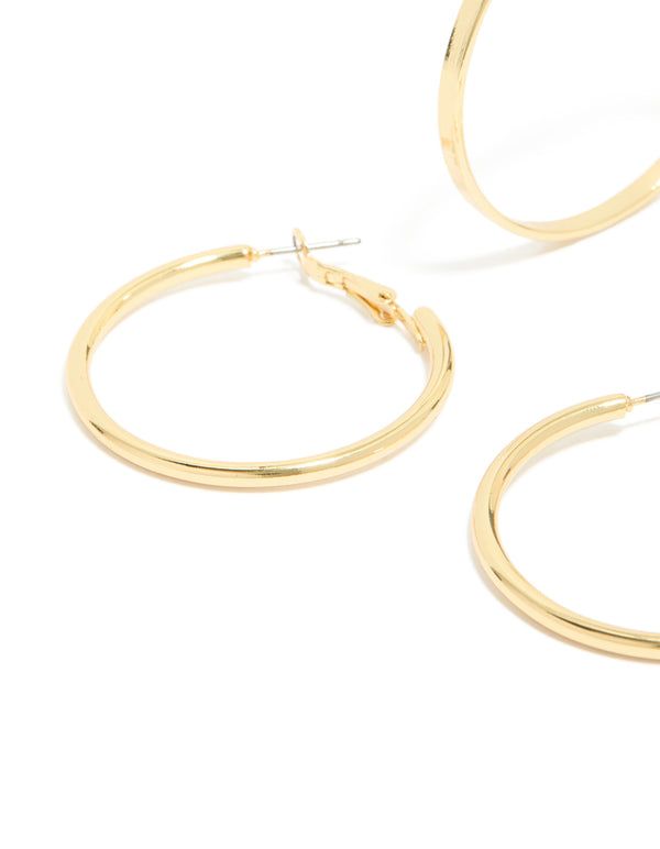 Gold Plated Thick Flat Hoop Earrings 2-Pack