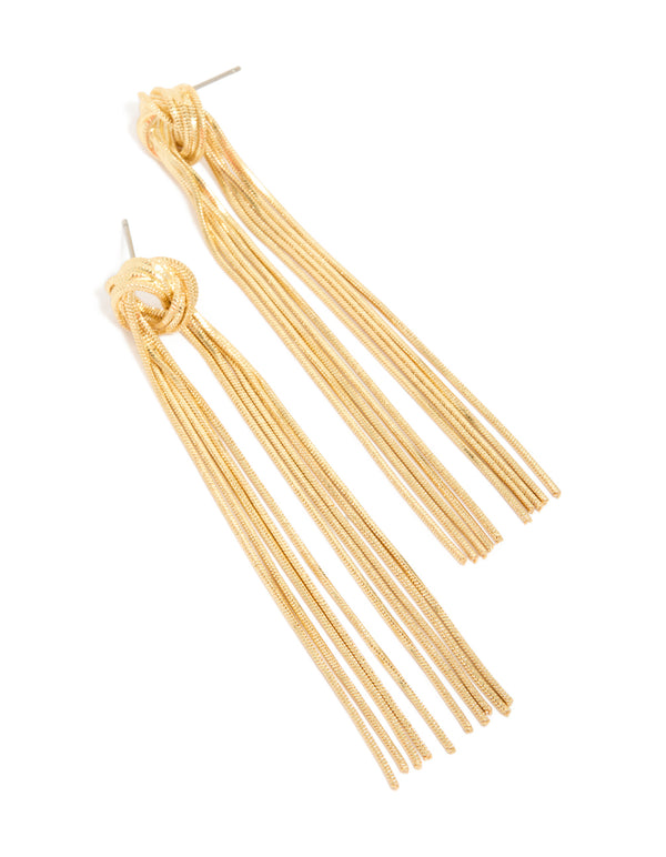 Gold Plated Statement Fringe Knot Earrings
