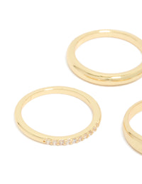 Gold Plated Cubic Zirconia & Plain Rings 4-Pack - link has visual effect only
