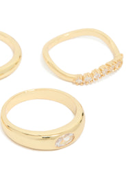 Gold Plated Cubic Zirconia & Plain Rings 4-Pack - link has visual effect only