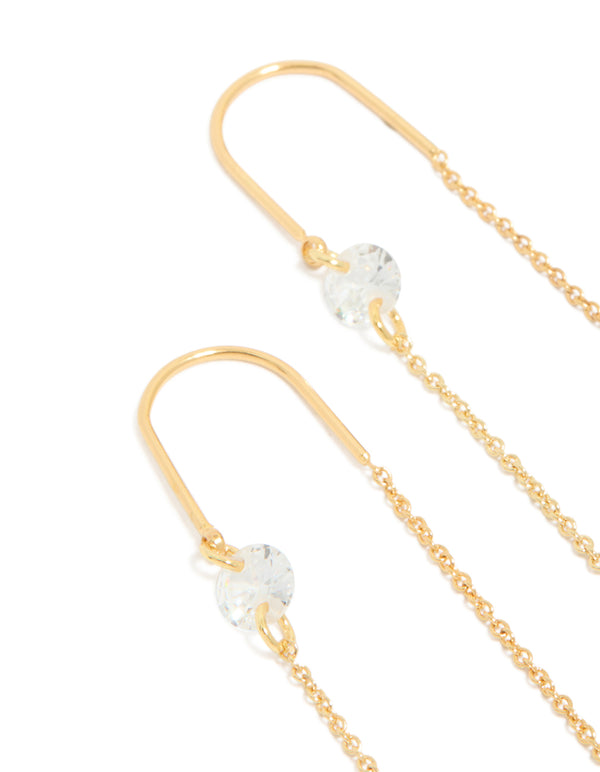 Gold Plated Cubic Zirconia Thread Through  Earrings