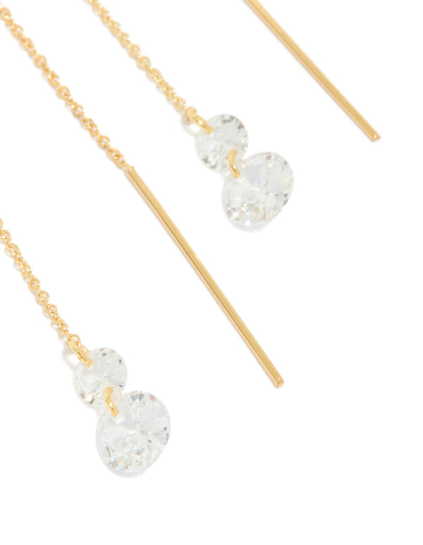 Gold Plated Cubic Zirconia Thread Through  Earrings