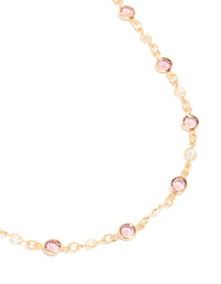 Gold Plated Pink & Clear Cubic Zirconia Station Necklace - link has visual effect only