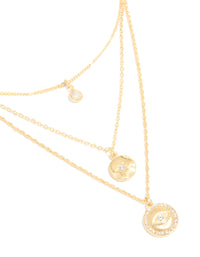 Gold Plated Cubic Zirconia Evil Eye & Circle Layered Necklace - link has visual effect only