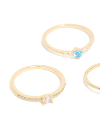 Gold Plated Cubic Zirconia  & Evil Eye Rings 5-Pack - link has visual effect only