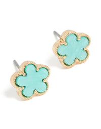 Gold Aqua Acrylic Flower Stud Earrings - link has visual effect only