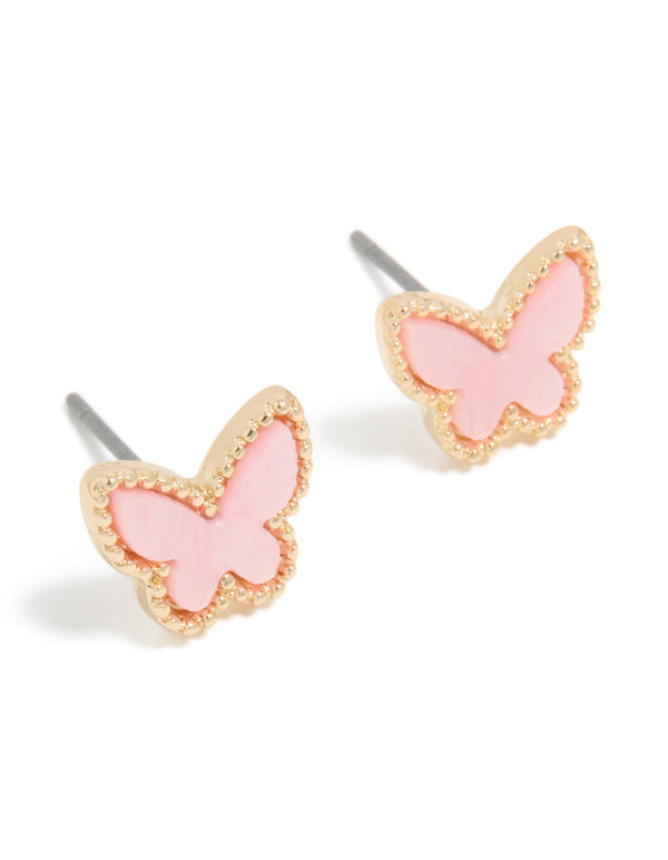 Gold Pink  Acrylic Butterfly Stud Earrings