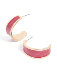 Gold Red Marble Inlay Hoop Earrings - link has visual effect only