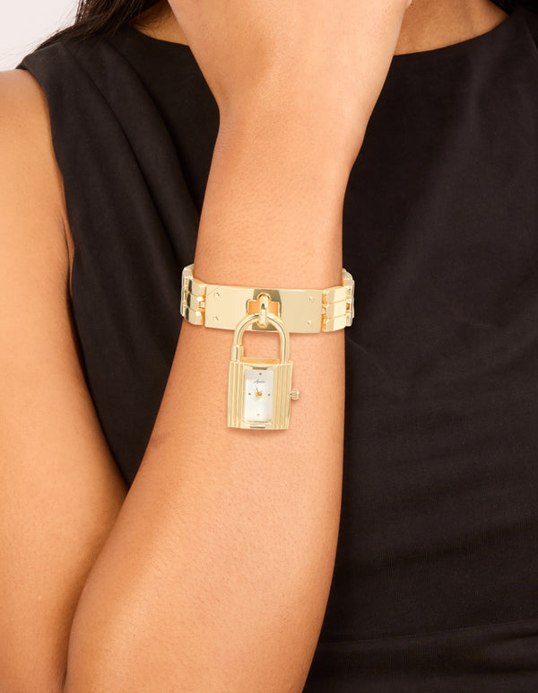 Gold Padlock Watch  Bracelet