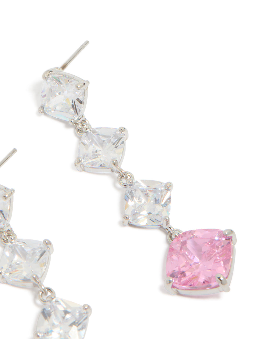 Silver Pink Cubic Zirconia Rhombus Drop Earrings