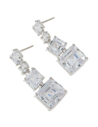 Silver Cubic Zirconia Square Drop Earrings - link has visual effect only