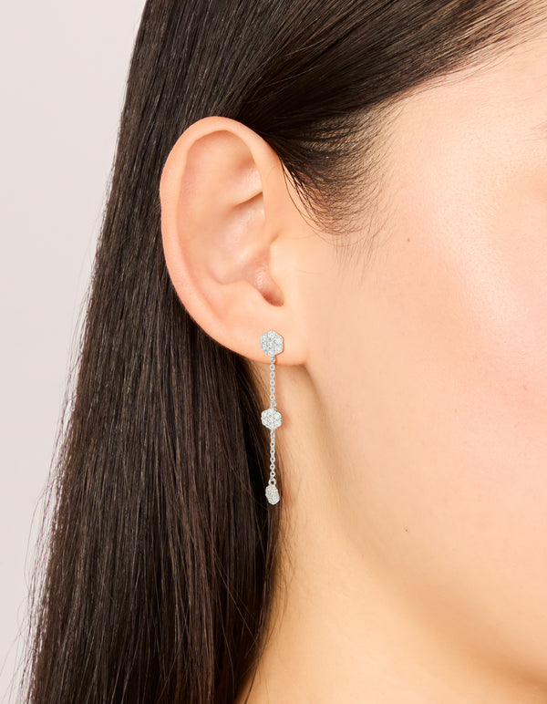 Silver Cubic Zirconia Mini Floral Drop Earrings