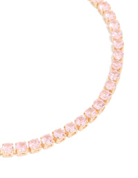 Gold Pink Cubic Zirconia Dainty Tennis Bracelet - link has visual effect only