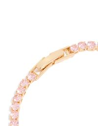 Gold Pink Cubic Zirconia Dainty Tennis Bracelet - link has visual effect only