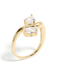 Gold Plated Modern Double  Clear Cubic Zirconia Ring - link has visual effect only