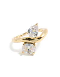 Gold Plated Modern Double  Clear Cubic Zirconia Ring - link has visual effect only
