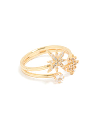 Gold Plated Diamante Celestial Layered Ring - link has visual effect only