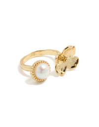 Gold Plated Pearl & Flower Ring - link has visual effect only