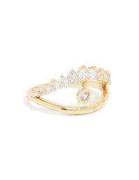 Elegant gold plated cubic zirconia split charm ring side detail view - link has visual effect only