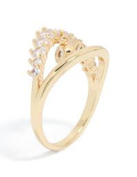 Stylish gold plated cubic zirconia split charm ring close up view - link has visual effect only