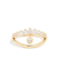 Beautiful gold plated cubic zirconia split charm ring front view - link has visual effect only