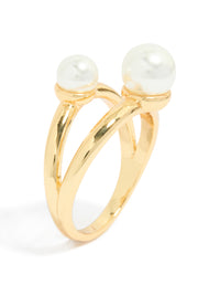 Waterproof Gold Plated Stainless Steel Pearls Split Band Ring - link has visual effect only
