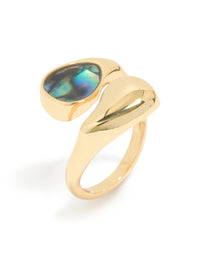 Gold Plated Chunky Wrap Blue & Green Marbled Bar Stone Ring - link has visual effect only