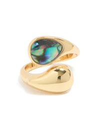 Gold Plated Chunky Wrap Blue & Green Marbled Bar Stone Ring - link has visual effect only