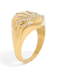 Designed with waterproof gold plated stainless steel, this shell large ring showcases ocean-inspired in chunky style and white accents close up view - link has visual effect only