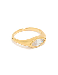 Waterproof Gold Plated Stainless Steel Lovely Cubic Zirconia Signet Ring - link has visual effect only