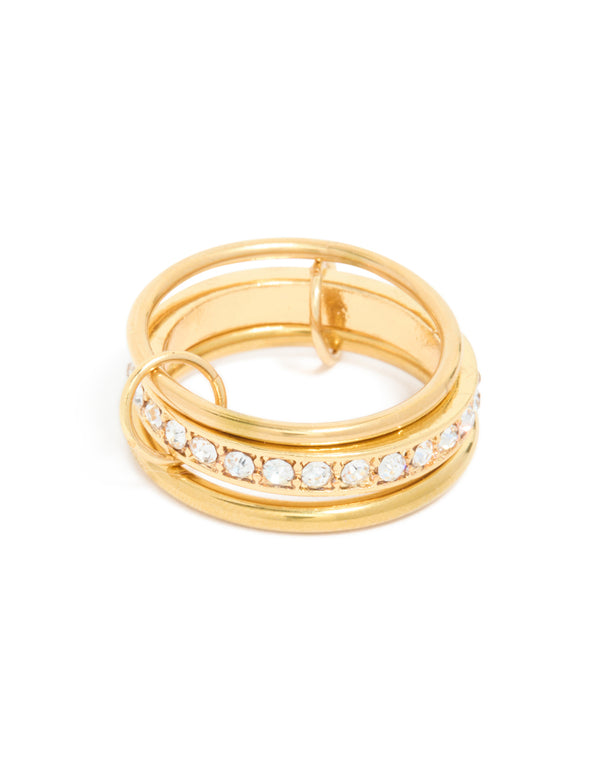 Waterproof Gold Plated Stainless Steel Cubic Zirconia Mini Loop Stacking Ring