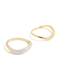 Gold Plated Simple & Wavy Cubic Zirconia Stacking Rings 2-Pack - link has visual effect only