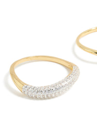 Gold Plated Simple & Wavy Cubic Zirconia Stacking Rings 2-Pack - link has visual effect only