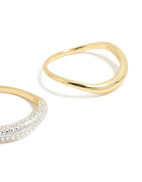 Gold Plated Simple & Wavy Cubic Zirconia Stacking Rings 2-Pack - link has visual effect only