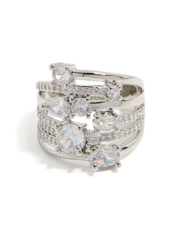 Silver Multi Cubic Zirconia Layered Wrap Ring