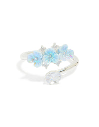 Silver Plated Triple Flower Wrap Ring - link has visual effect only