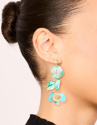 Gold Blue Genuine Shell Disc Layered Drop Earrings - link has visual effect only