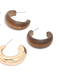 Gold Orange Acrylic & Wood Hoop Earrings 3-Pack - link has visual effect only