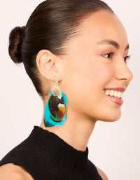 Gold Brown & Blue Feather Drop Earrings - link has visual effect only