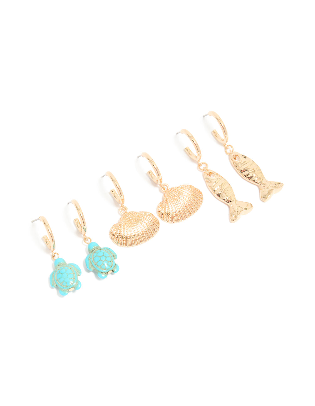 Gold Sea Life Huggie Earrings 3-Pack