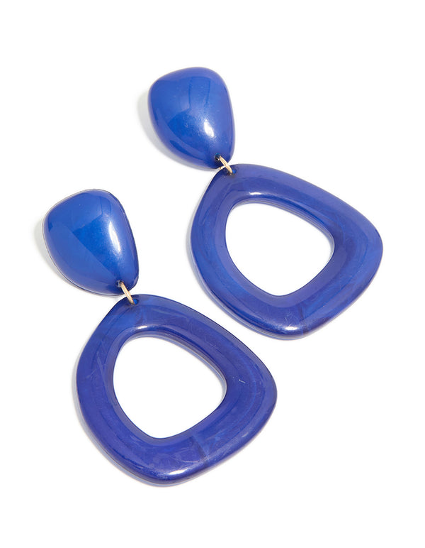 Dark Blue Acrylic Organic Square-Oval Drop Earrings